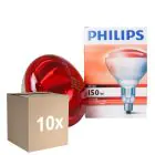 Opakowanie 10x Philips BR125 IR 150W E27 230-250V czerwony
